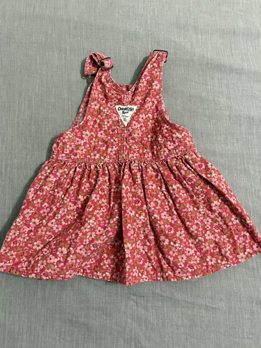 OshKosh B'gosh Pink Floral Corduroy Overall Dress Jumper Skirtall Size 2T